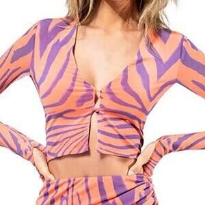 AFRM Orange Purple Zebra Fitted Mesh Crop Top Size S